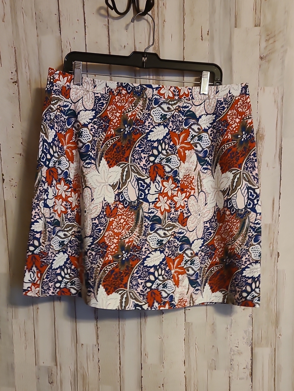 Floral A-Line Mini Skirt in Navy, Orange & White
